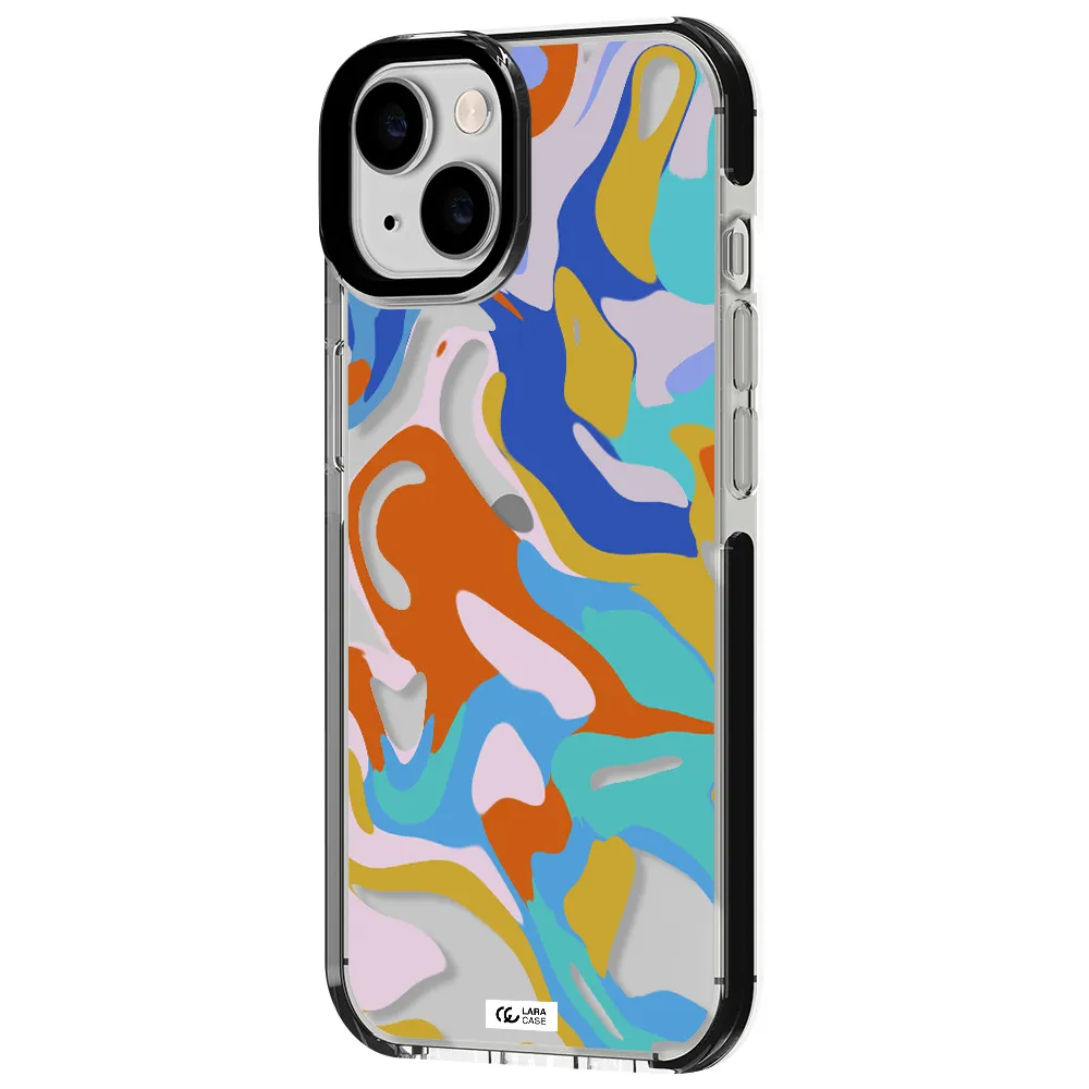 a colorful background with different colors Apple iPhone 14 impact black border Case