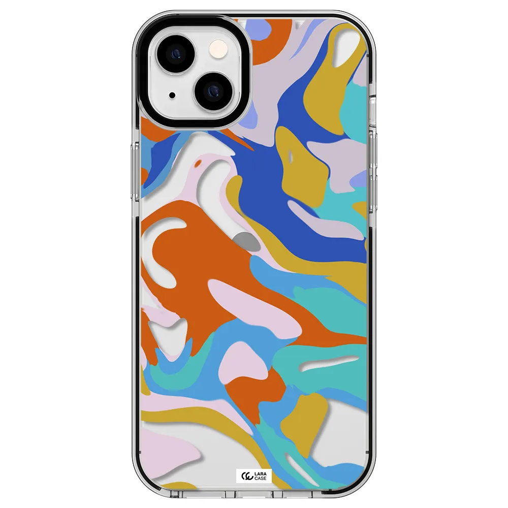 a colorful background with different colors Apple iPhone 14 plus impact black border Case