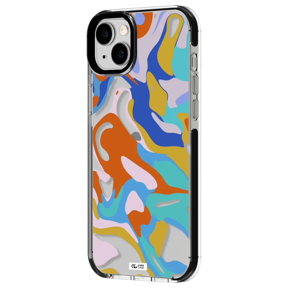 a colorful background with different colors Apple iPhone 14 plus impact black border Case