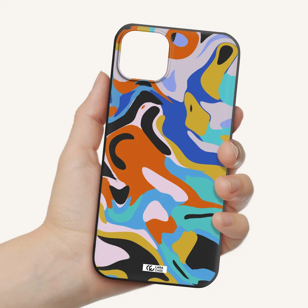 a colorful background with different colors Apple iPhone 14 plus Silicone black Case