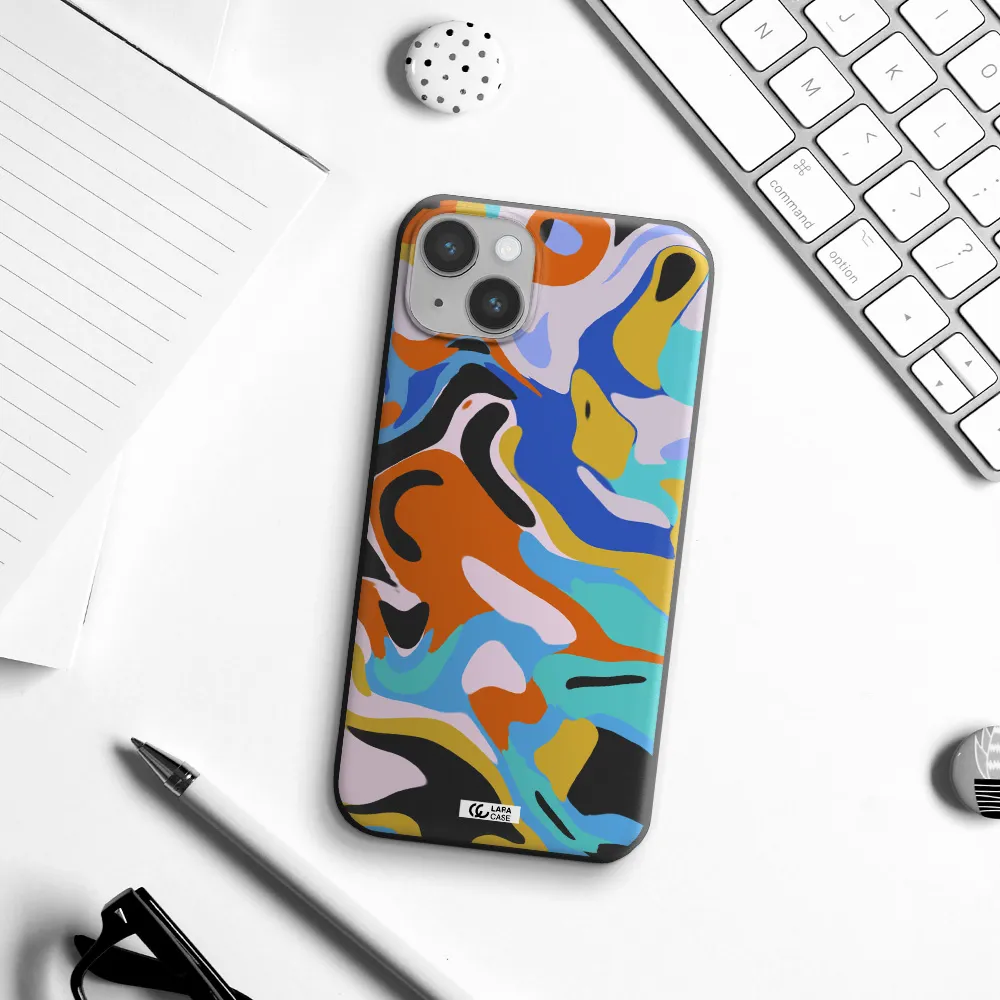 a colorful background with different colors Apple iPhone 14 plus Silicone black Case