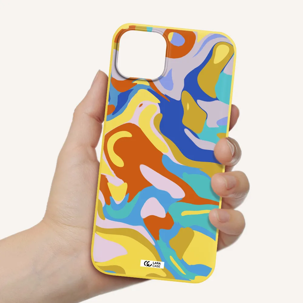 a colorful background with different colors Apple iPhone 14 plus Silicone canary yellow Case