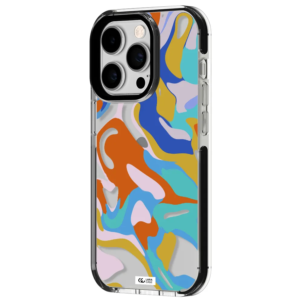 a colorful background with different colors Apple iPhone 14 pro impact black border Case