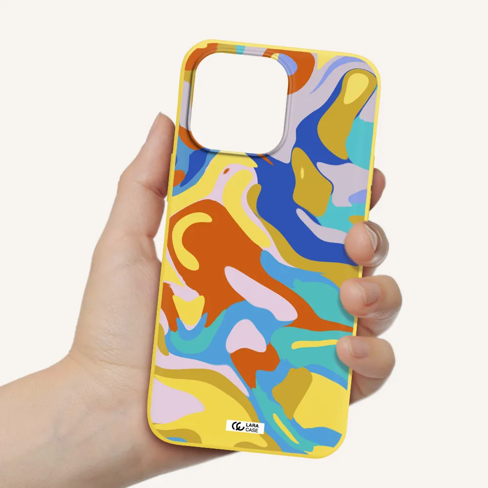 a colorful background with different colors Apple iPhone 14 pro max Silicone canary yellow Case