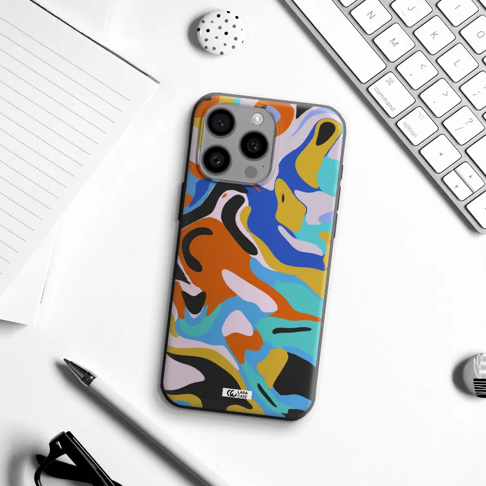 a colorful background with different colors Apple Iphone 15 Pro max Silicone black Case