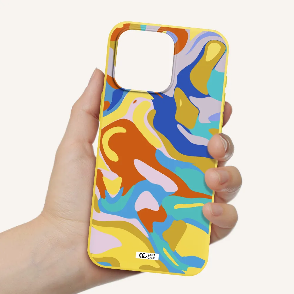 a colorful background with different colors Apple Iphone 15 Pro max Silicone canary yellow Case