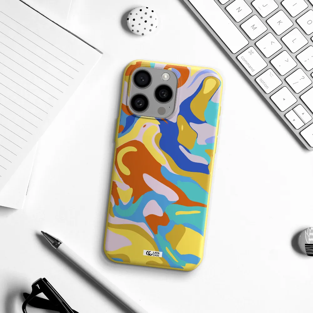 a colorful background with different colors Apple Iphone 15 Pro max Silicone canary yellow Case