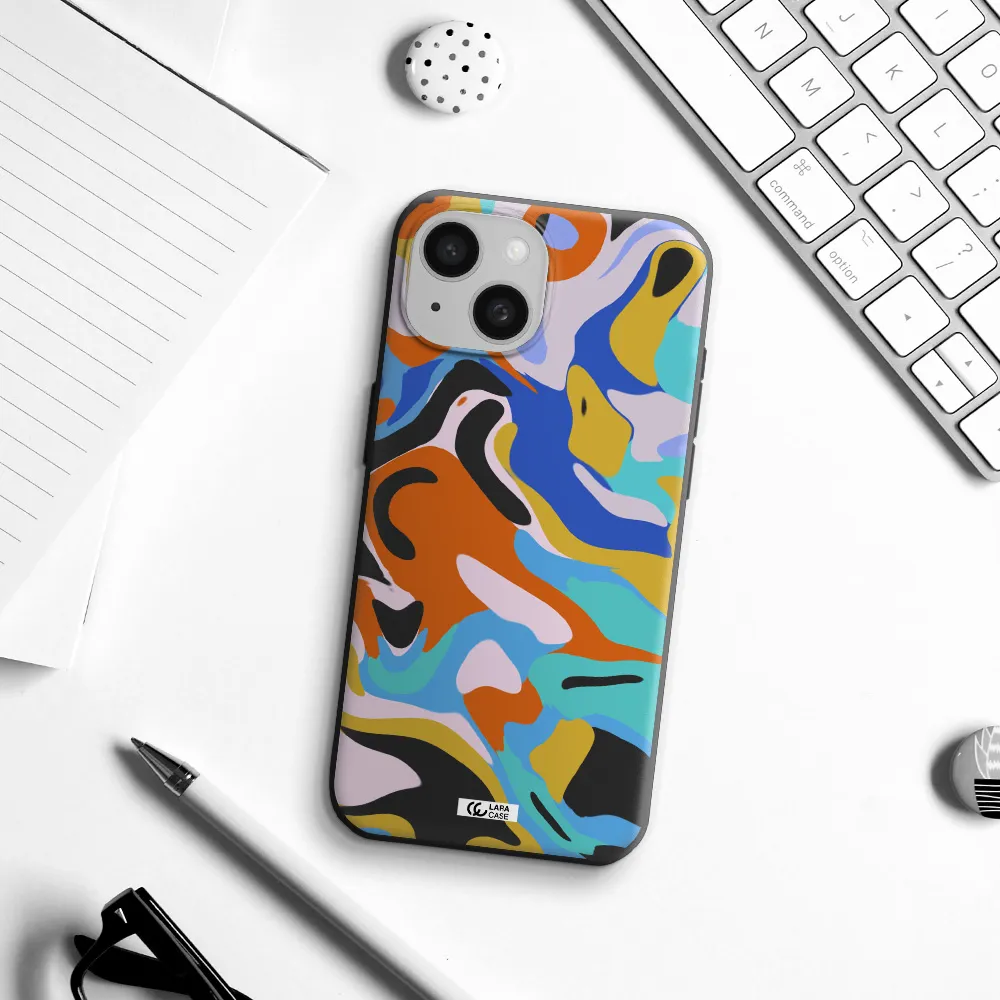 a colorful background with different colors Apple iPhone 15 Silicone black Case