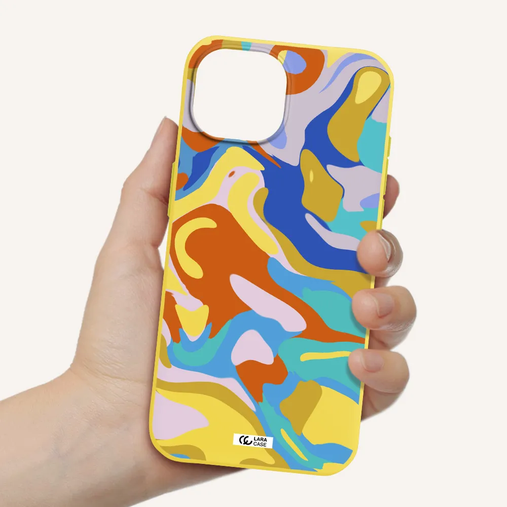 a colorful background with different colors Apple iPhone 15 Silicone canary yellow Case