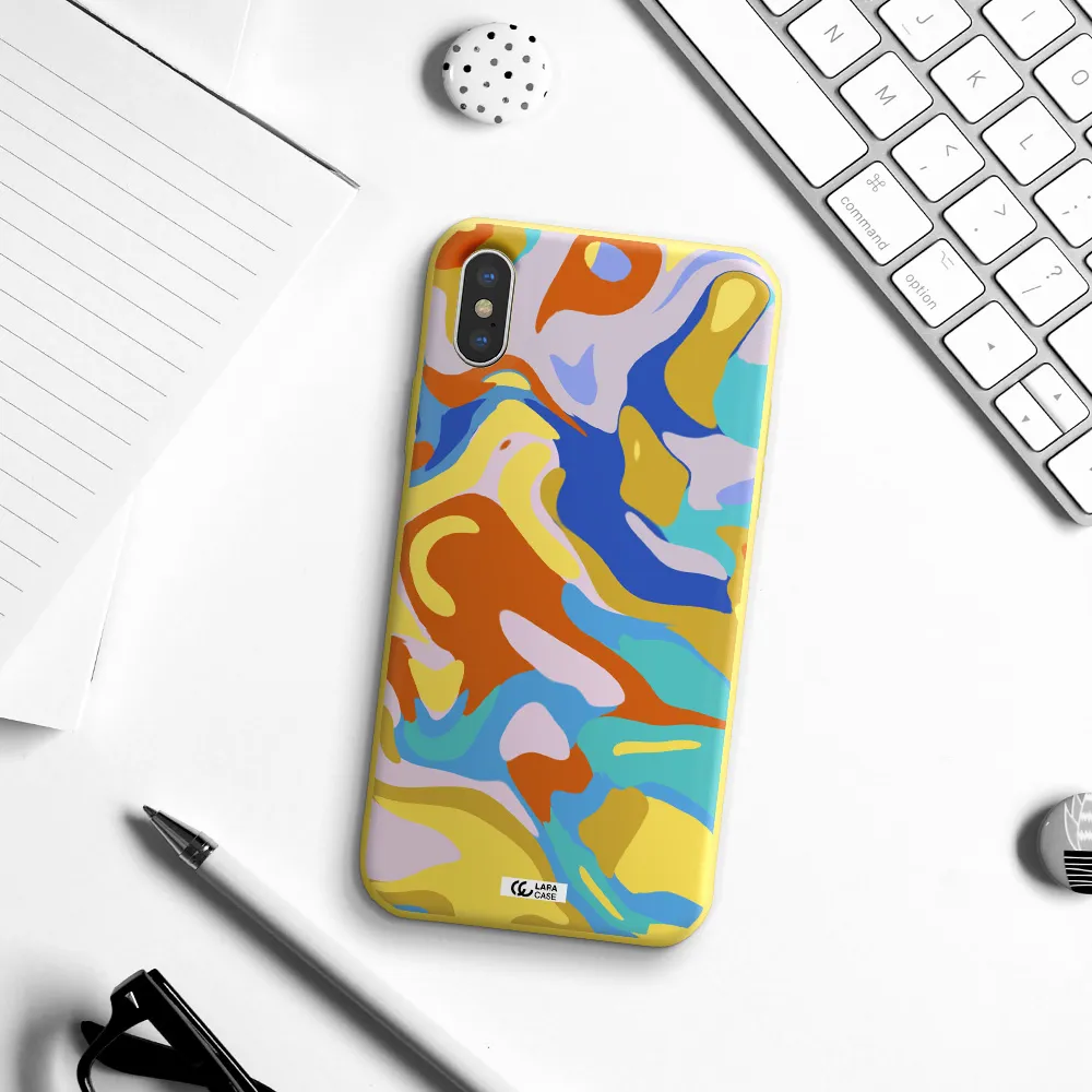 a colorful background with different colors Apple iPhone XS Silicone canary yellow Case