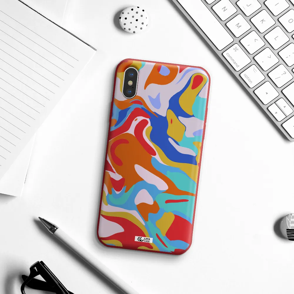 a colorful background with different colors Apple iPhone XS Silicone Imperial Red Case