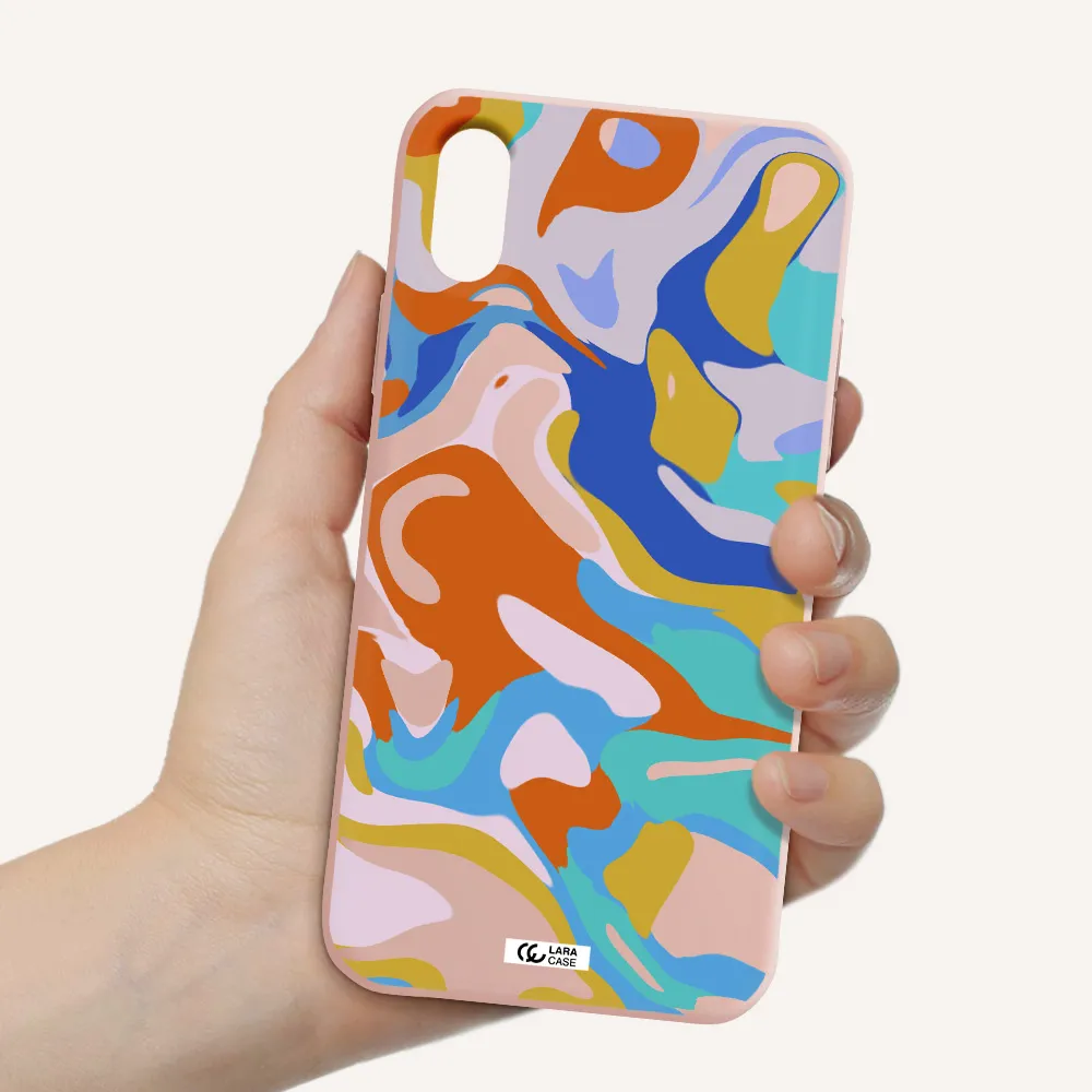 a colorful background with different colors Apple iPhone XS Silicone pastel pink Case