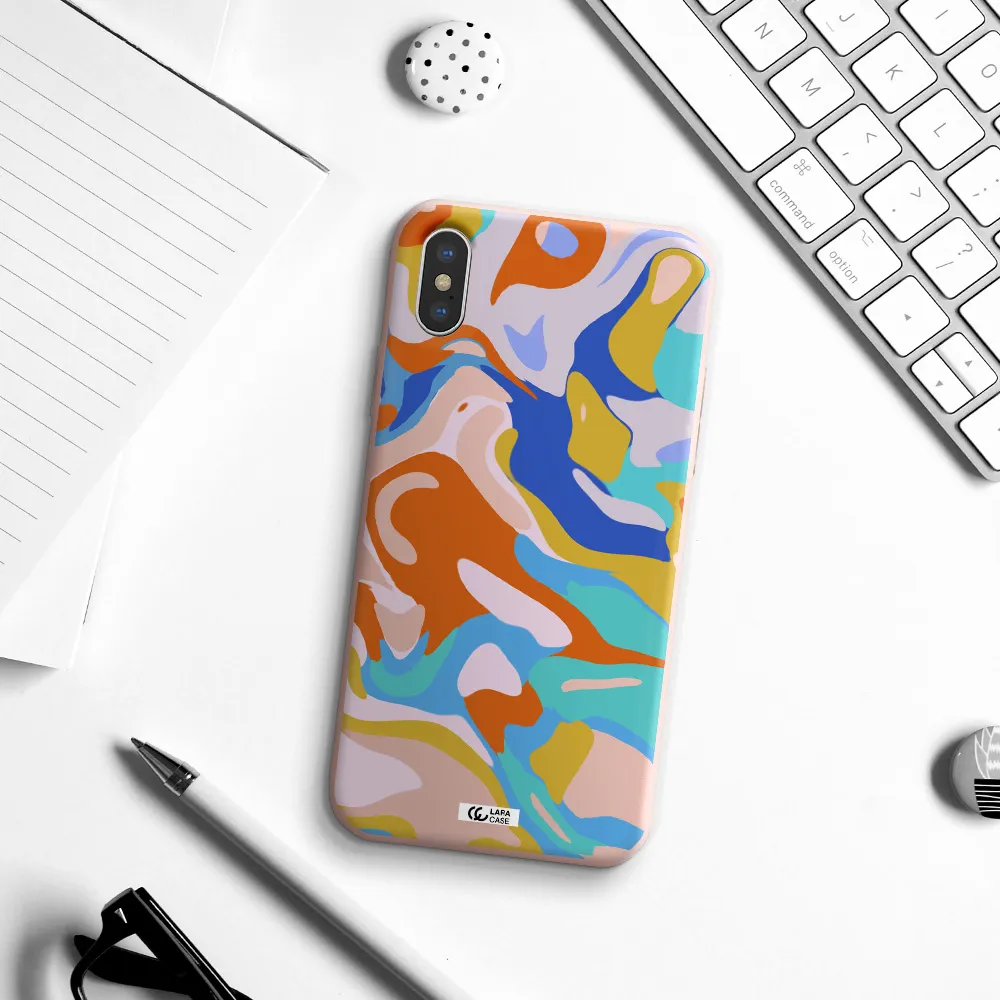 a colorful background with different colors Apple iPhone XS Silicone pastel pink Case
