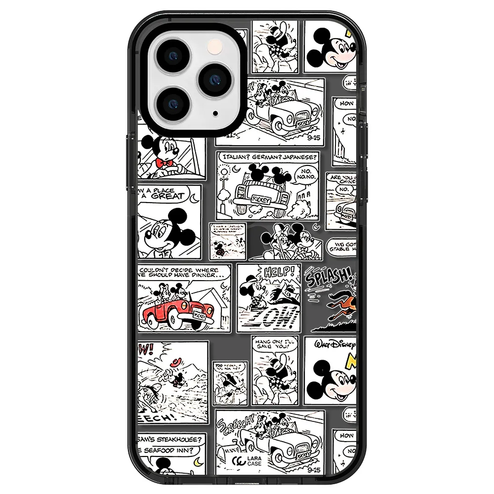 mickey mouse comic strip Apple iPhone 11 pro impact Smoke Black Case