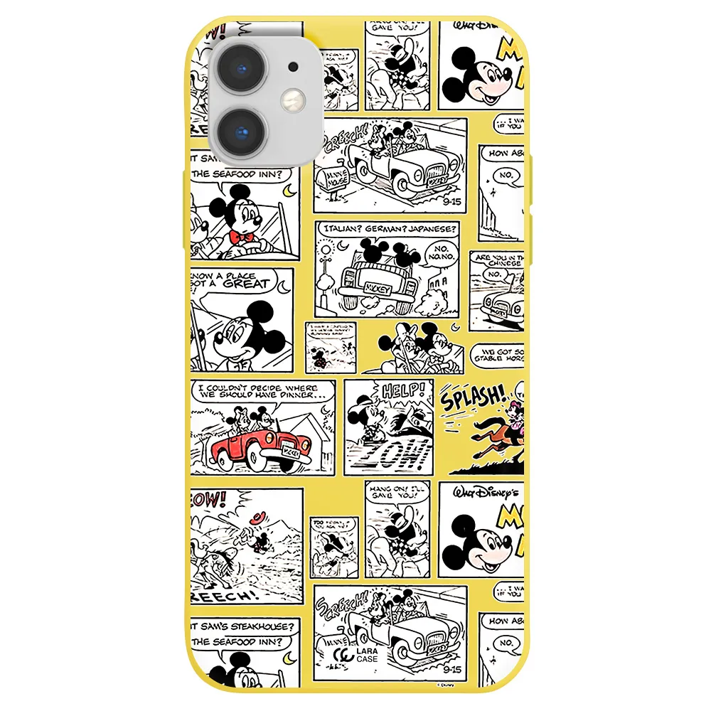 mickey mouse comic strip Apple iPhone 11 Silicone canary yellow Case