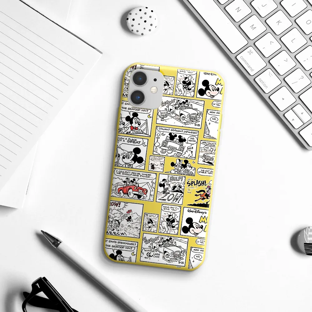 mickey mouse comic strip Apple iPhone 11 Silicone canary yellow Case