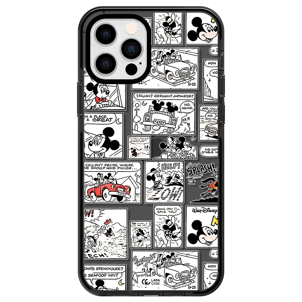 mickey mouse comic strip Apple iPhone 12 pro impact Smoke Black Case