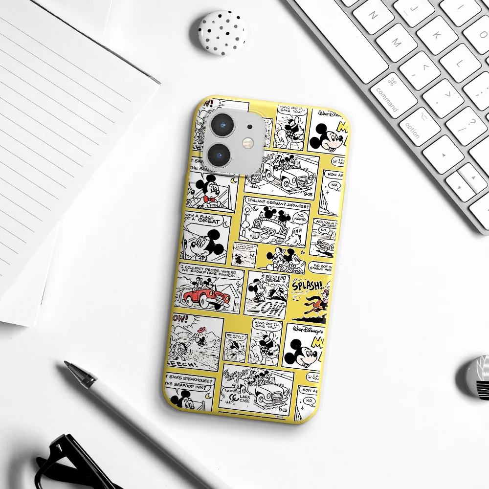 mickey mouse comic strip Apple iPhone 12 Silicone canary yellow Case