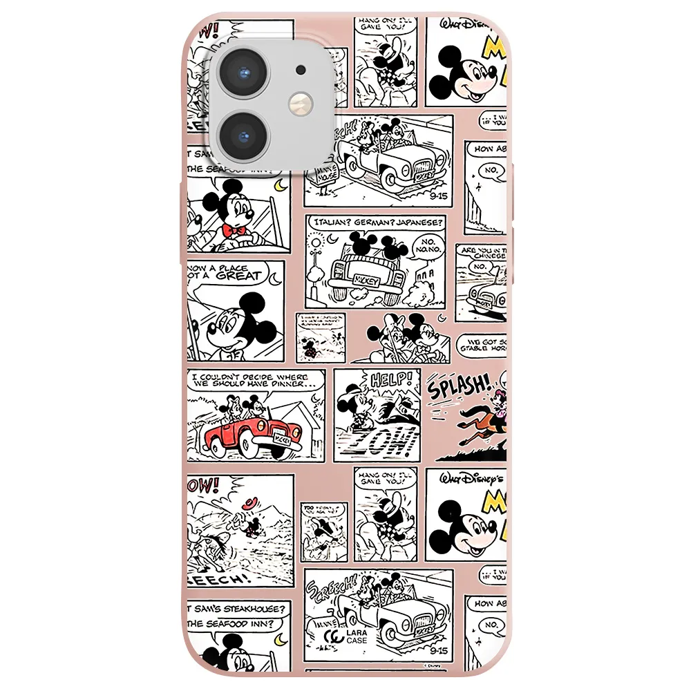 mickey mouse comic strip Apple iPhone 12 Silicone pastel pink Case