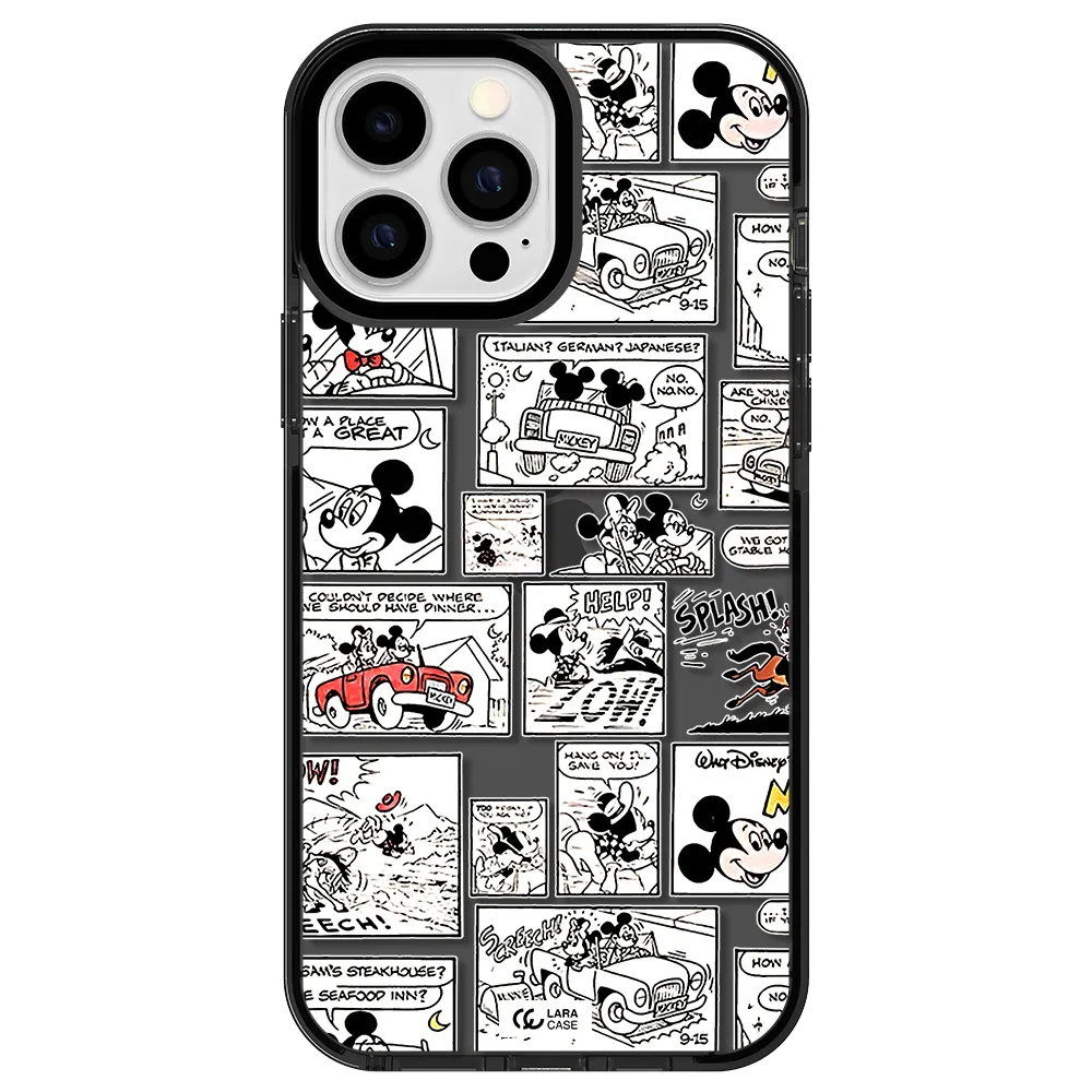 mickey mouse comic strip Apple iPhone 13 Pro Max impact Smoke Black Case