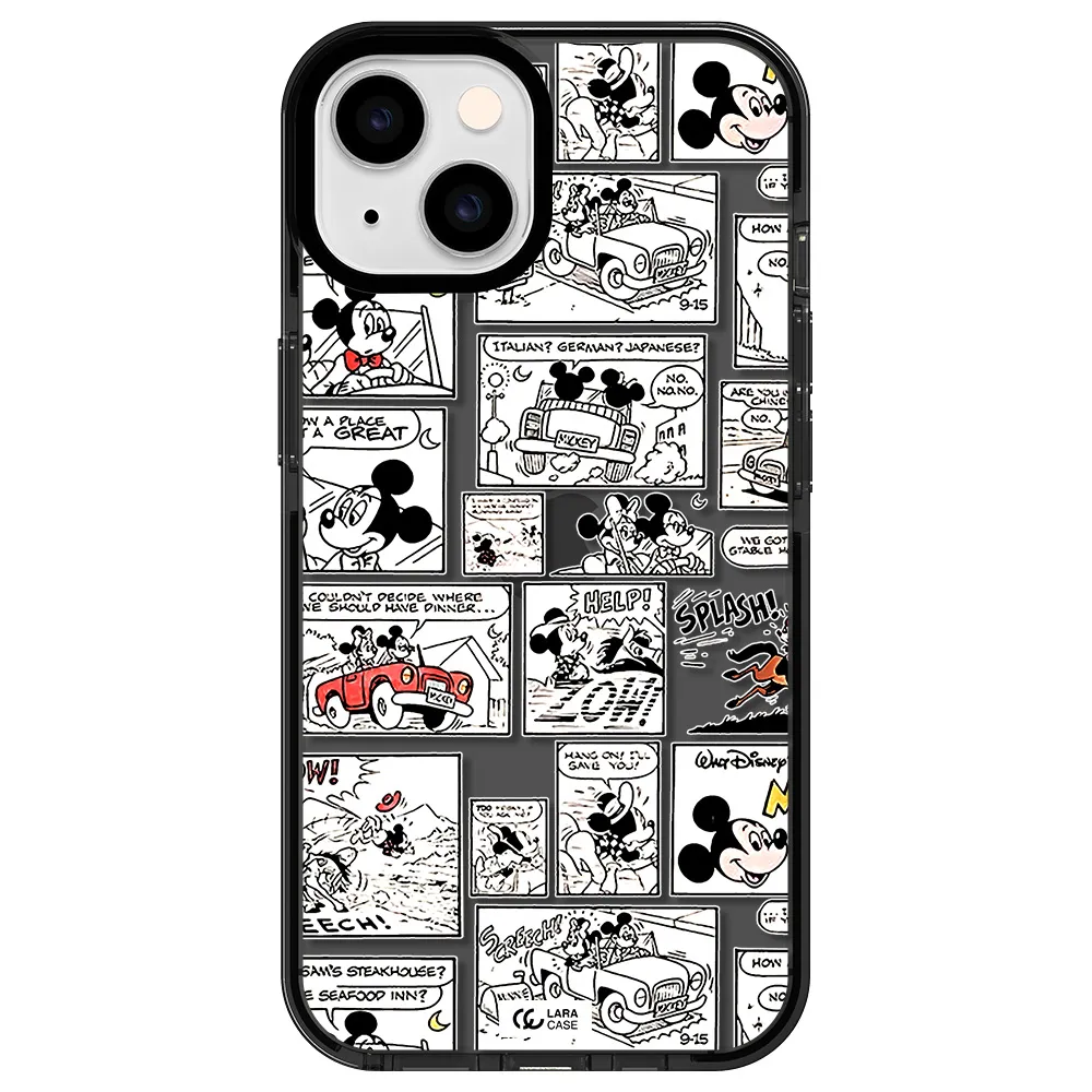 mickey mouse comic strip Apple iPhone 14 impact Smoke Black Case