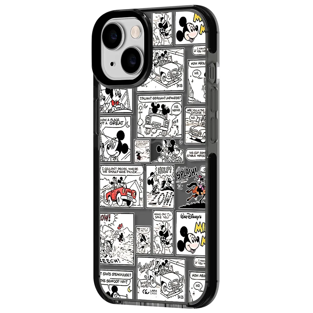 mickey mouse comic strip Apple iPhone 14 impact Smoke Black Case