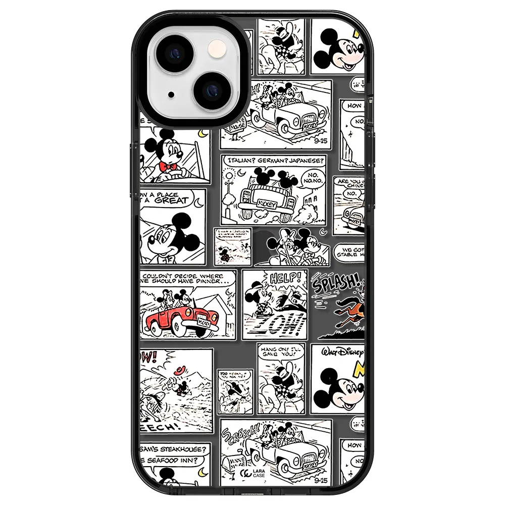 mickey mouse comic strip Apple iPhone 14 plus impact Smoke Black Case