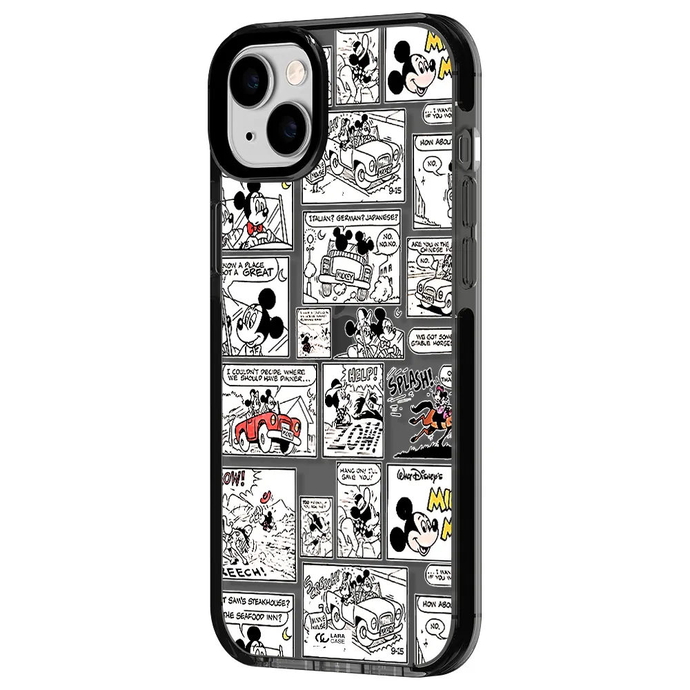 mickey mouse comic strip Apple iPhone 14 plus impact Smoke Black Case