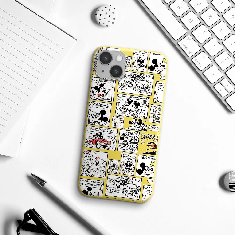mickey mouse comic strip Apple iPhone 14 plus Silicone canary yellow Case