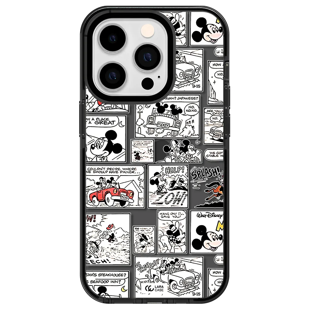 mickey mouse comic strip Apple iPhone 14 pro impact Smoke Black Case