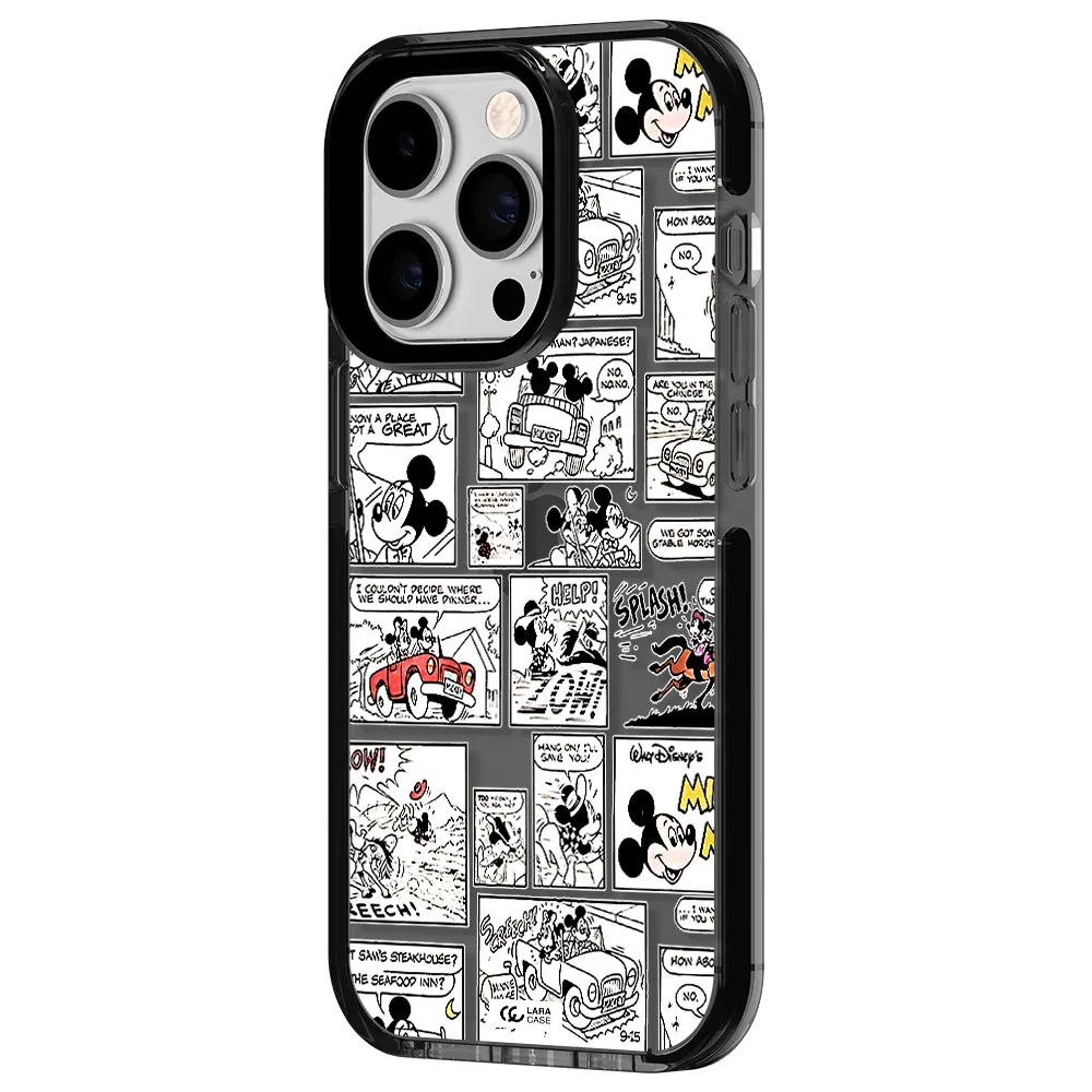 mickey mouse comic strip Apple iPhone 14 pro impact Smoke Black Case