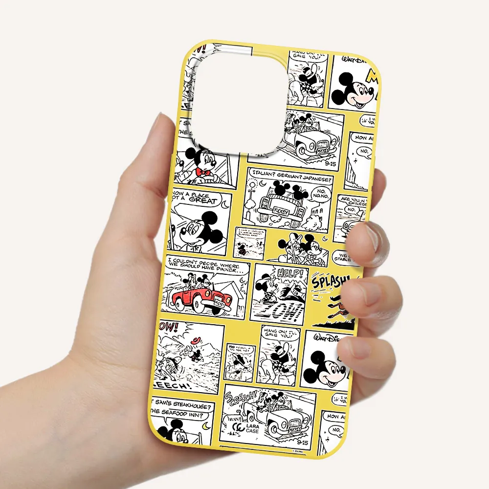 mickey mouse comic strip Apple iPhone 14 pro max Silicone canary yellow Case