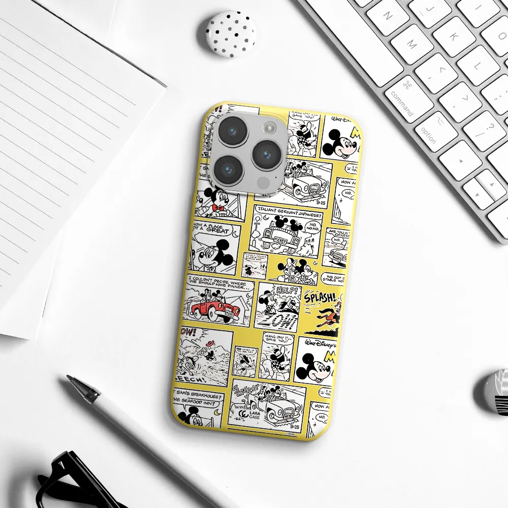 mickey mouse comic strip Apple iPhone 14 pro max Silicone canary yellow Case