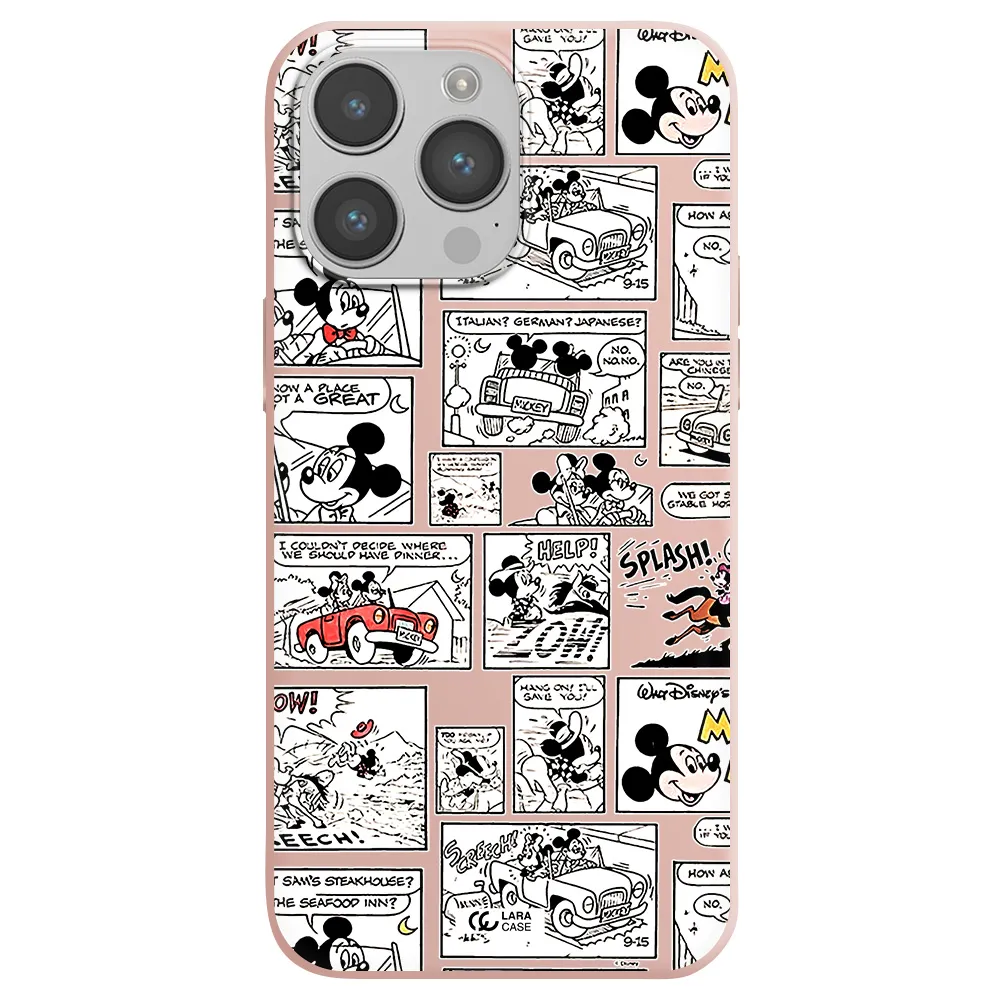 mickey mouse comic strip Apple iPhone 14 pro max Silicone pastel pink Case