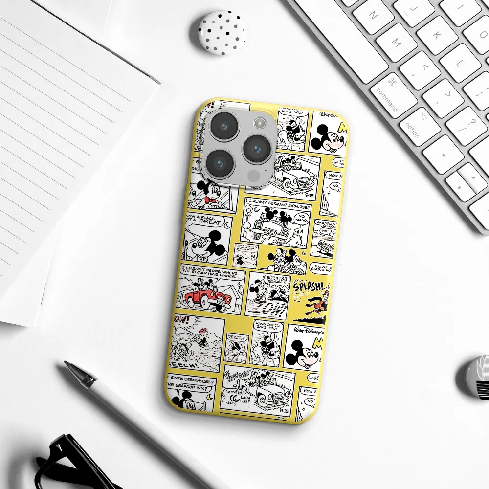 mickey mouse comic strip Apple iPhone 14 pro Silicone canary yellow Case