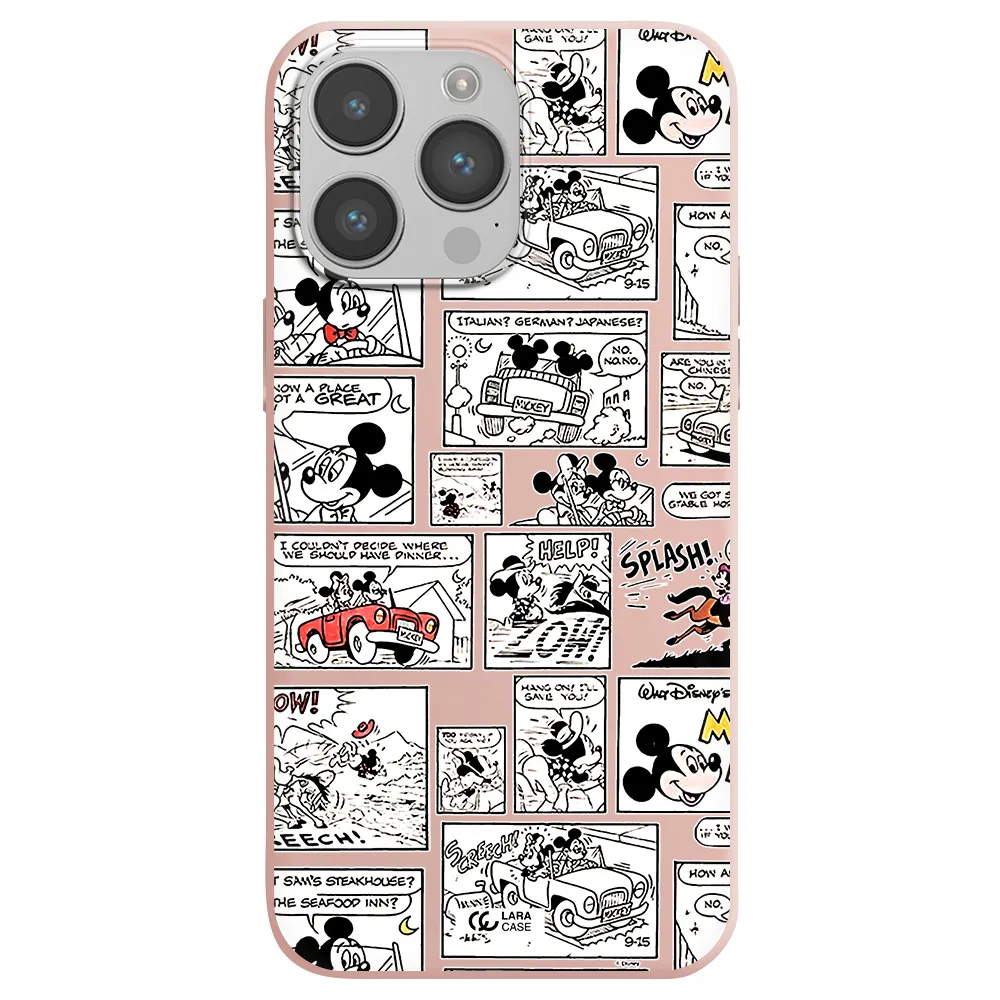 mickey mouse comic strip Apple iPhone 14 pro Silicone pastel pink Case
