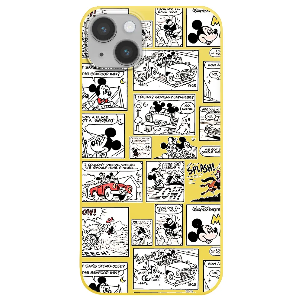 mickey mouse comic strip Apple iPhone 14 Silicone canary yellow Case