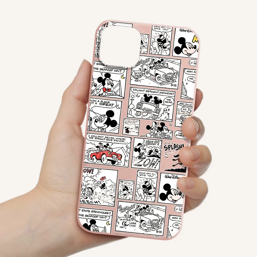 mickey mouse comic strip Apple iPhone 14 Silicone pastel pink Case