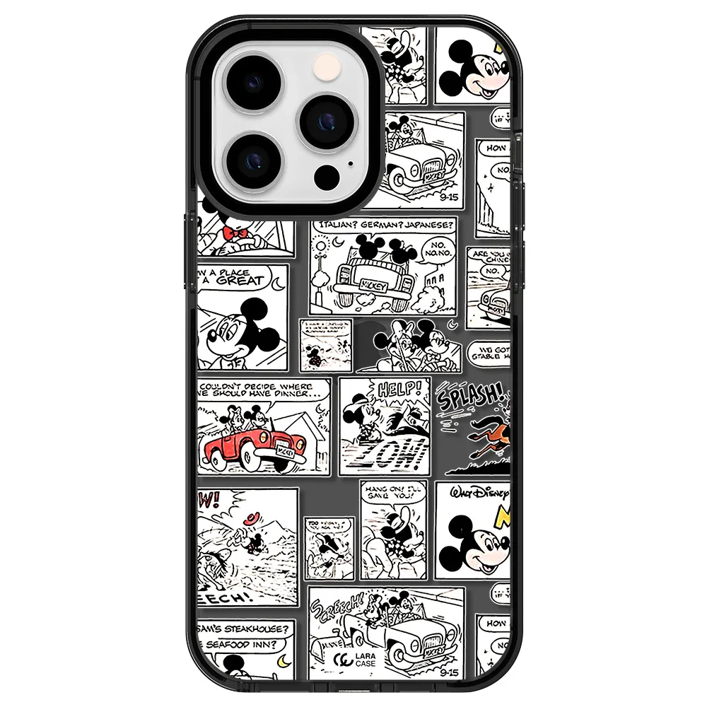 mickey mouse comic strip Apple iPhone 15 Pro impact Smoke Black Case