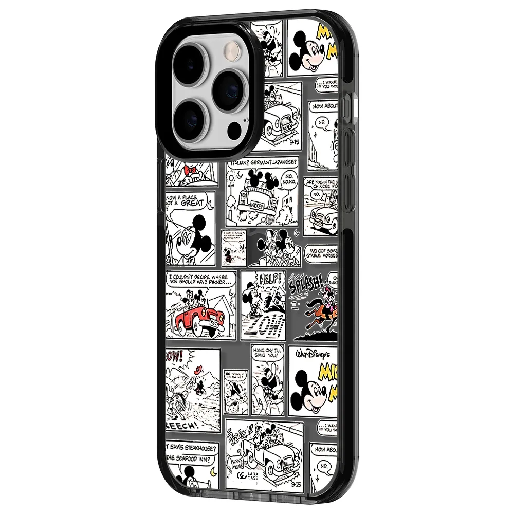 mickey mouse comic strip Apple iPhone 15 Pro Max impact Smoke Black Case
