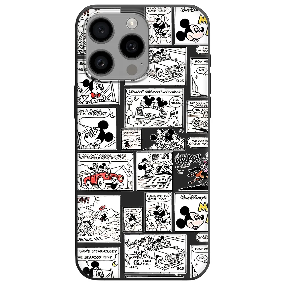 mickey mouse comic strip Apple Iphone 15 Pro max Silicone black Case