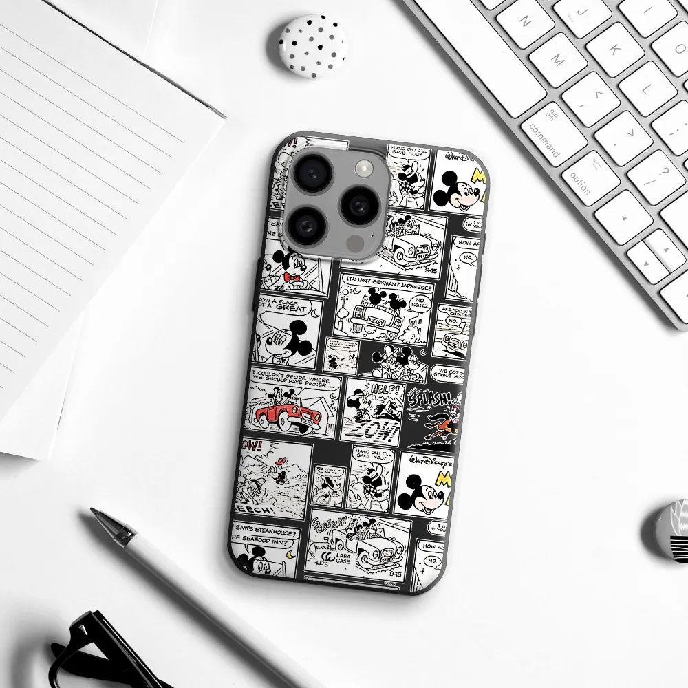 mickey mouse comic strip Apple Iphone 15 Pro max Silicone black Case