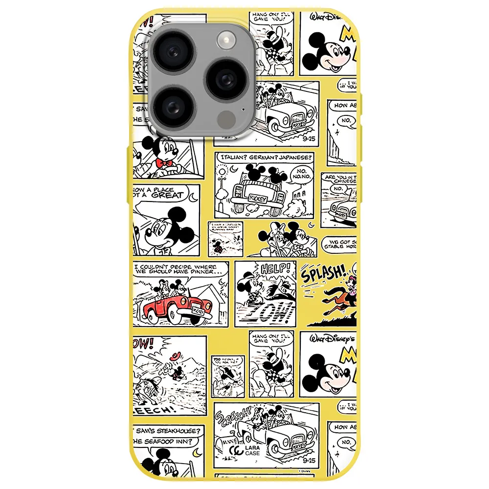 mickey mouse comic strip Apple Iphone 15 Pro max Silicone canary yellow Case
