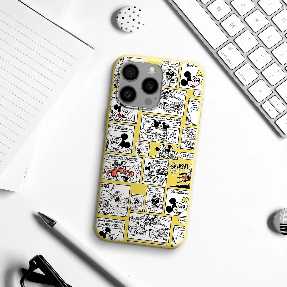 mickey mouse comic strip Apple Iphone 15 Pro max Silicone canary yellow Case