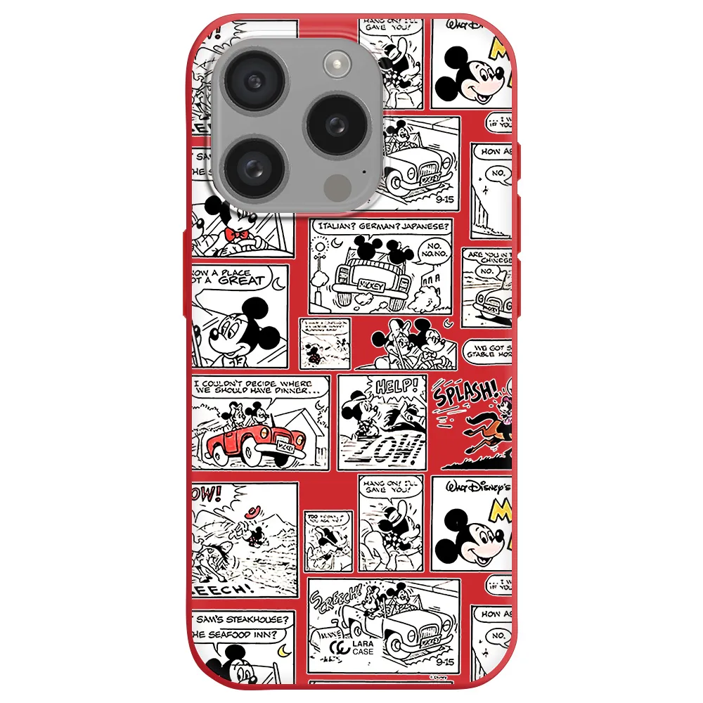 Mickey Mouse Comic Strip Apple Iphone 15 Pro Silicone Imperial Red Case