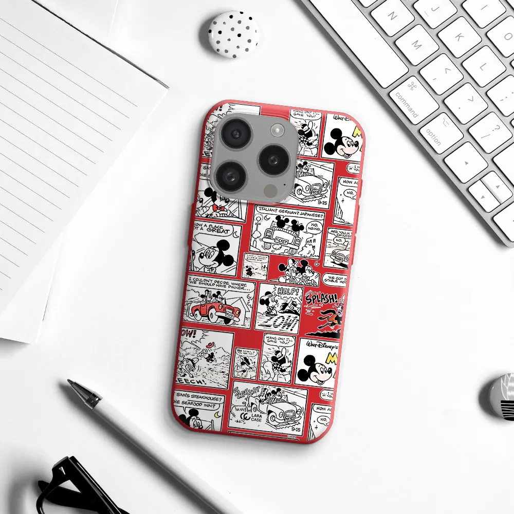 Mickey Mouse Comic Strip Apple Iphone 15 Pro Silicone Imperial Red Case