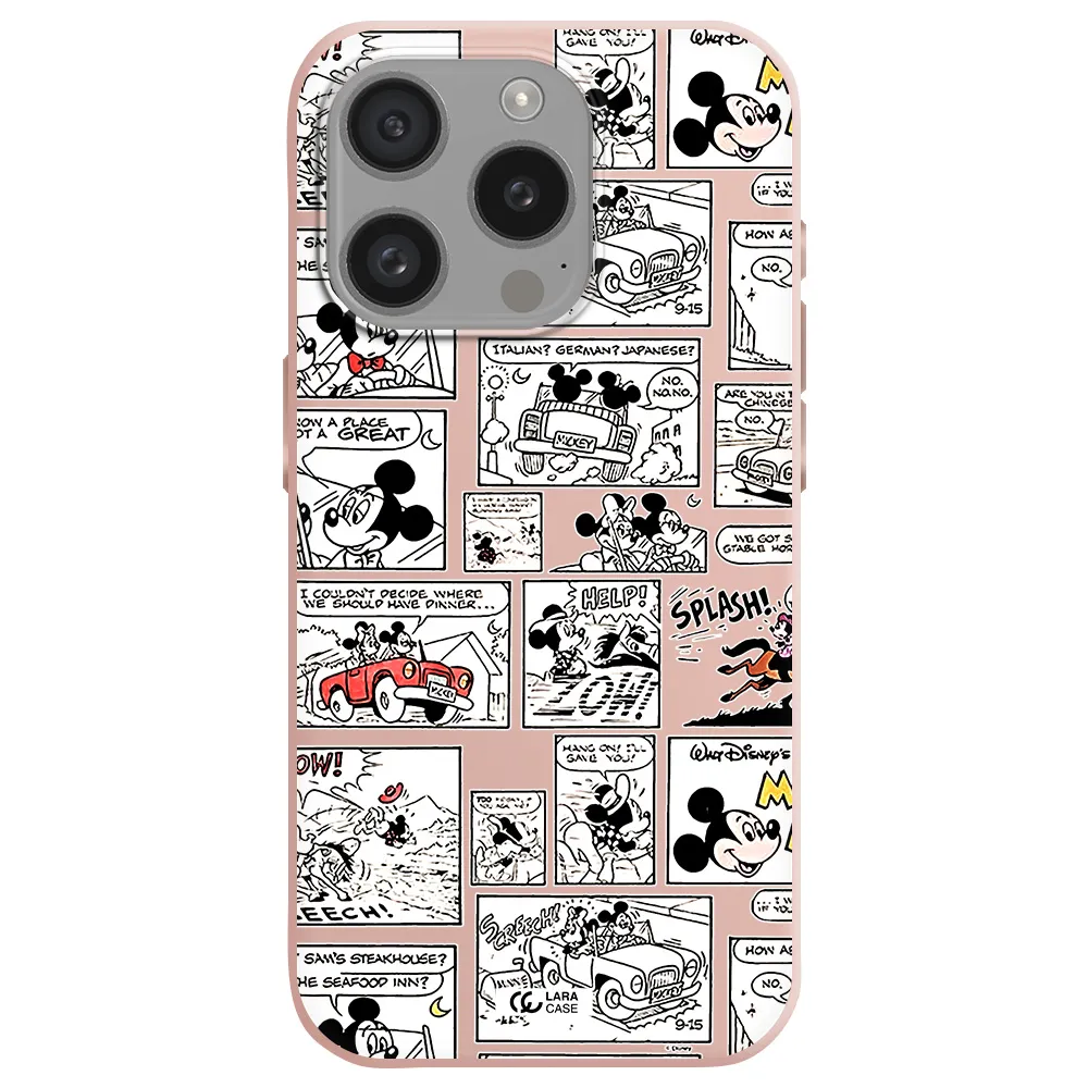 Mickey Mouse Comic Strip Apple Iphone 15 Pro Silicone Pastel Pink Case