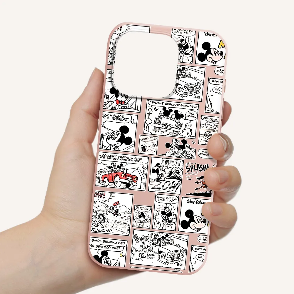Mickey Mouse Comic Strip Apple Iphone 15 Pro Silicone Pastel Pink Case