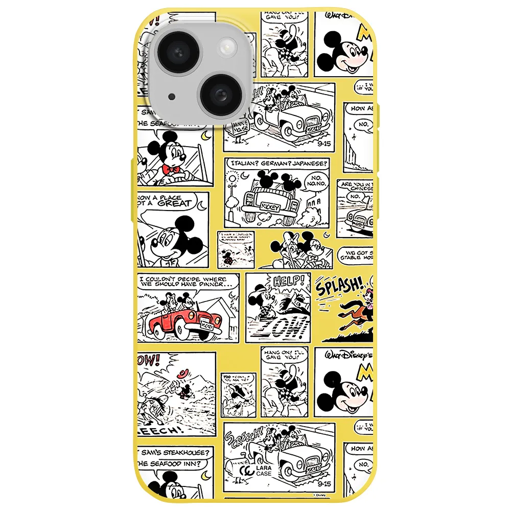 mickey mouse comic strip Apple iPhone 15 Silicone canary yellow Case
