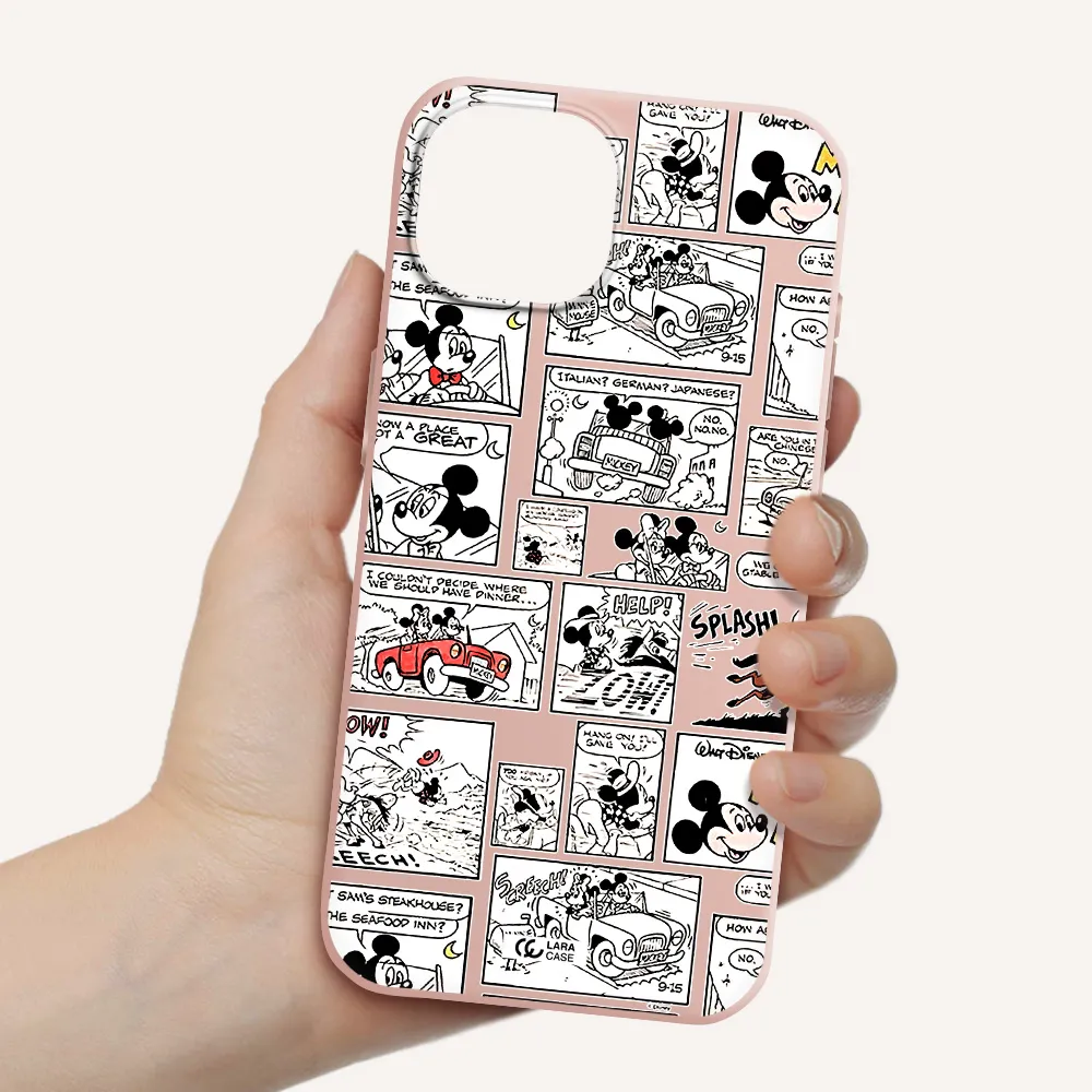 Mickey Mouse Comic Strip Apple Iphone 15 Silicone Pastel Pink Case